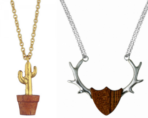 Silver and Wood Antler Necklace and Cactus Pendatn Phoebe Jewellery IJL KickStart
