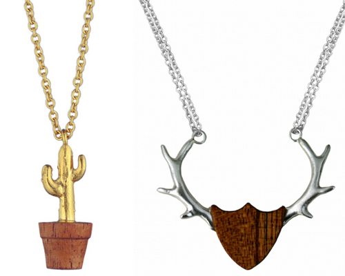 Silver and Wood Antler Necklace and Cactus Pendatn Phoebe Jewellery IJL KickStart