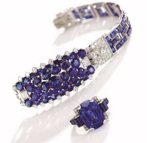 Lots 377-378 - 1930s sapphire and diamond bracelet, Cartier + ring