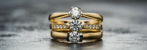 Yellow Gold engagement rings stacked together - IJL 2018 gold prices